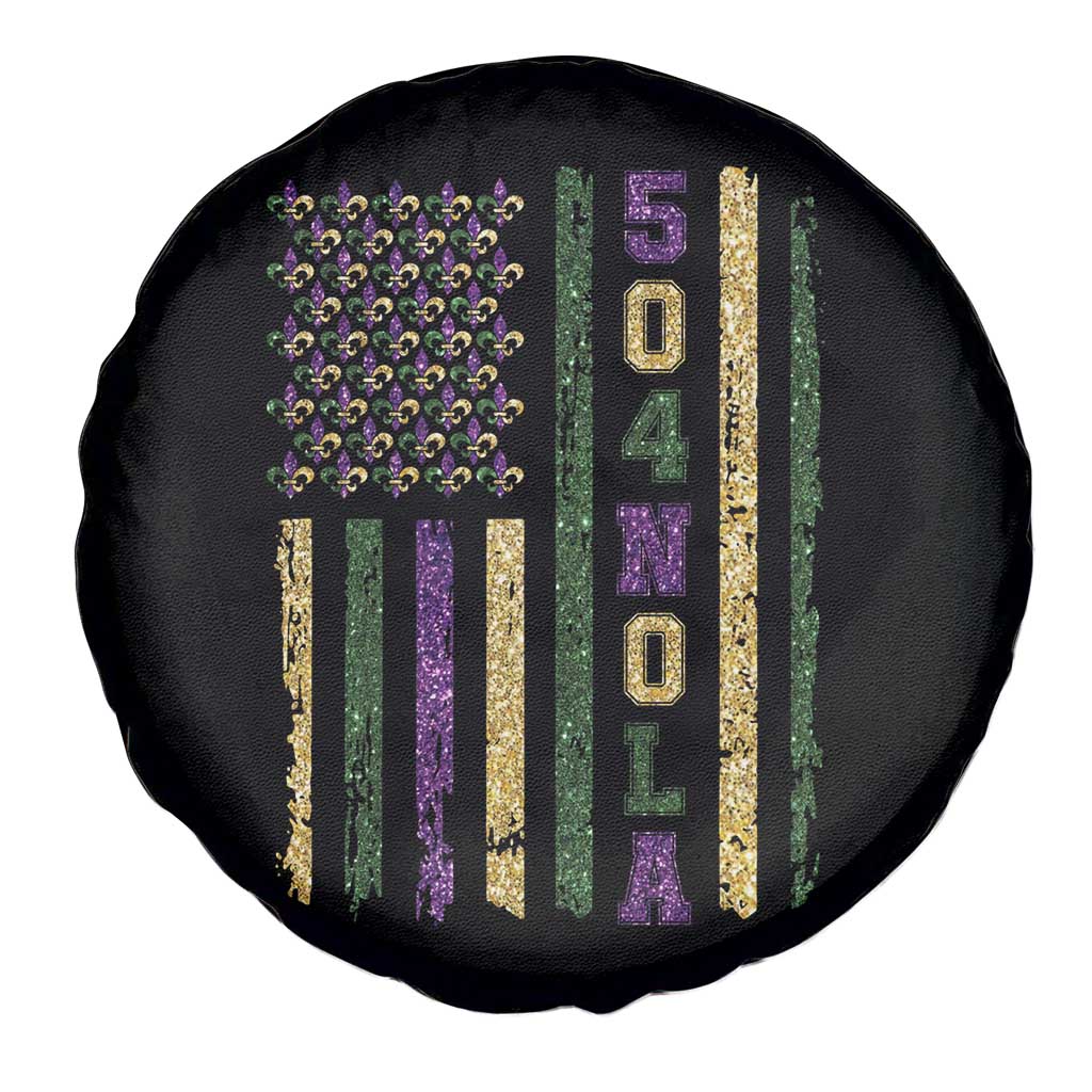 Funny Mardi Gras New Orleans Louisiana Spare Tire Cover 504 Nola Area Code Glitter Print American Flag