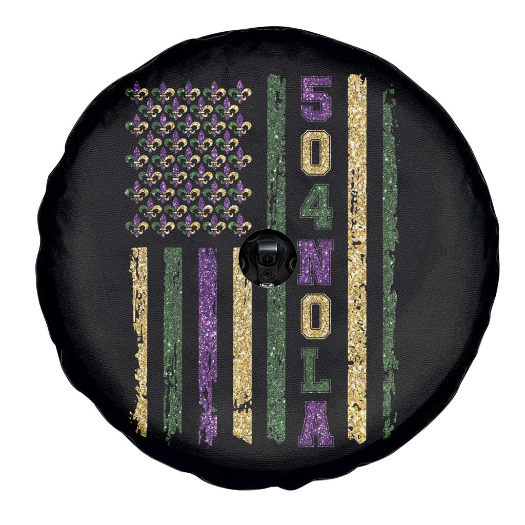 Funny Mardi Gras New Orleans Louisiana Spare Tire Cover 504 Nola Area Code Glitter Print American Flag