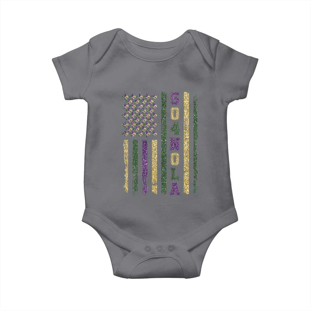 Funny Mardi Gras New Orleans Louisiana Baby Onesie 504 Nola Area Code Glitter Print American Flag
