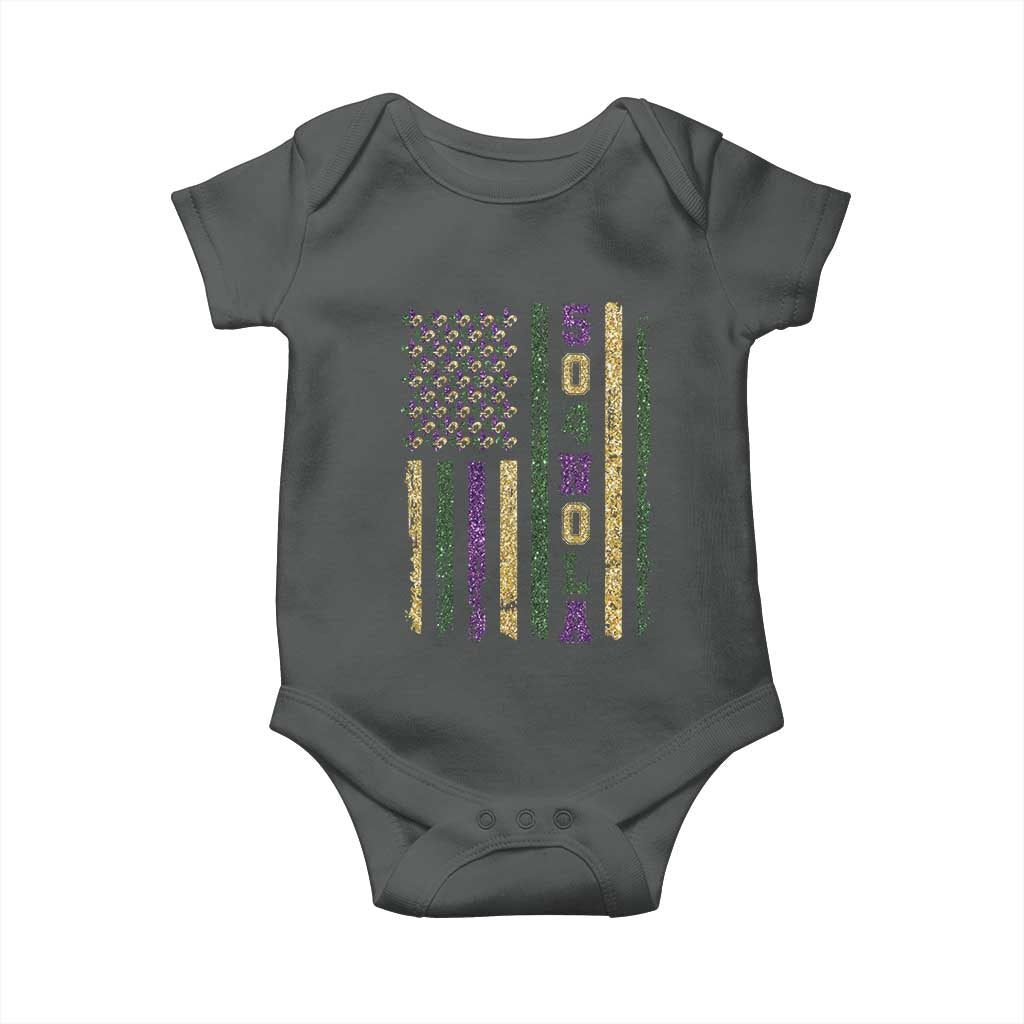 Funny Mardi Gras New Orleans Louisiana Baby Onesie 504 Nola Area Code Glitter Print American Flag