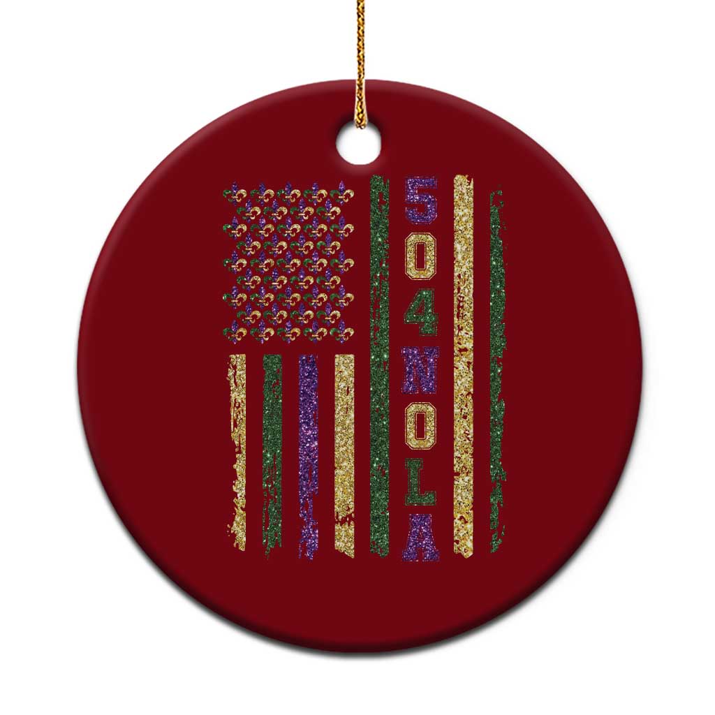 Funny Mardi Gras New Orleans Louisiana Ceramic Ornament 504 Nola Area Code Glitter Print American Flag