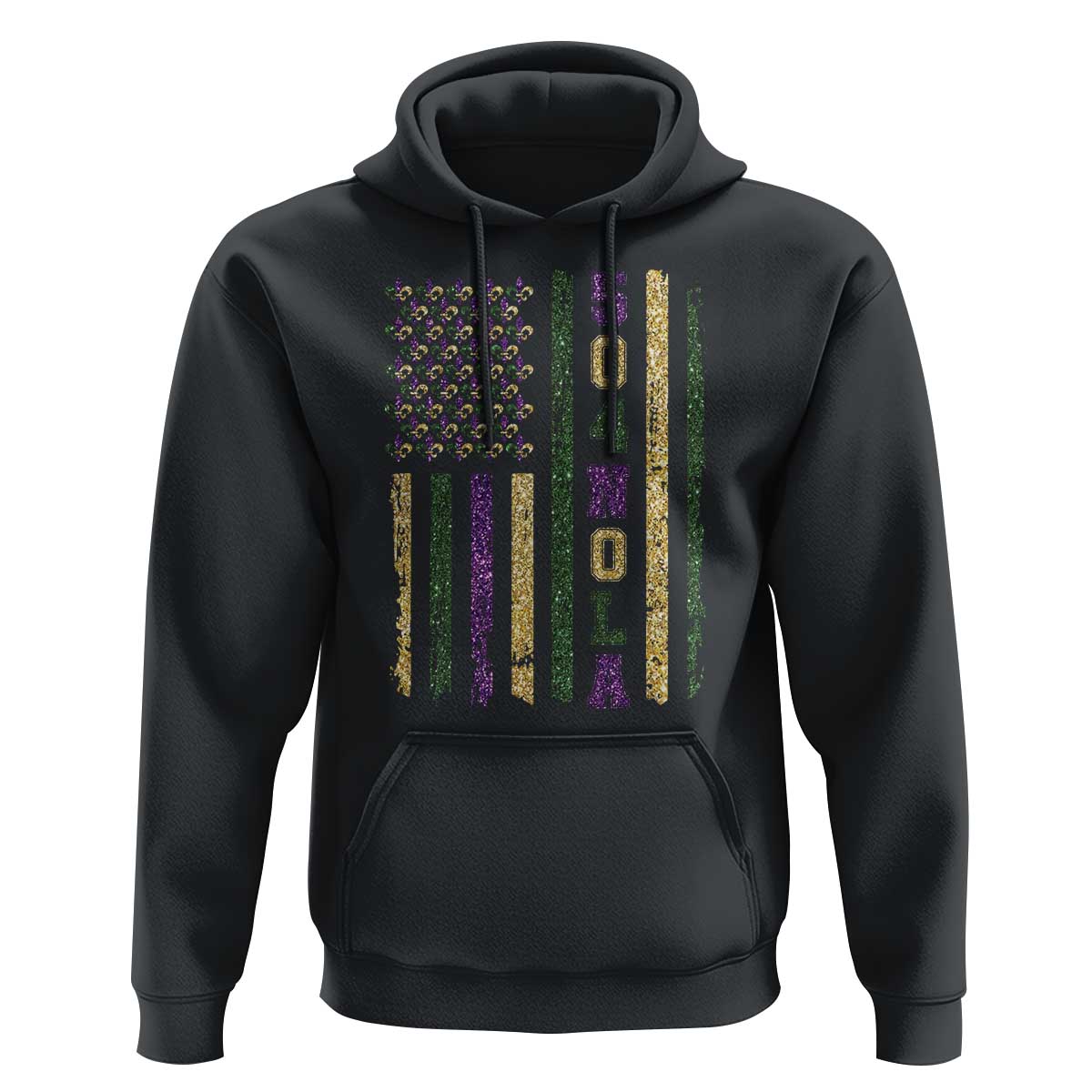 Funny Mardi Gras New Orleans Louisiana Hoodie 504 Nola Area Code Glitter Print American Flag