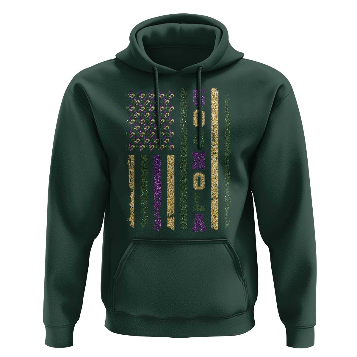 Funny Mardi Gras New Orleans Louisiana Hoodie 504 Nola Area Code Glitter Print American Flag