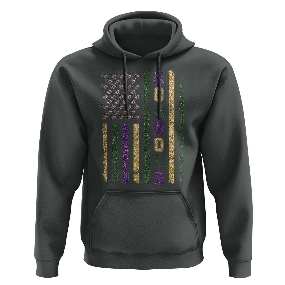 Funny Mardi Gras New Orleans Louisiana Hoodie 504 Nola Area Code Glitter Print American Flag