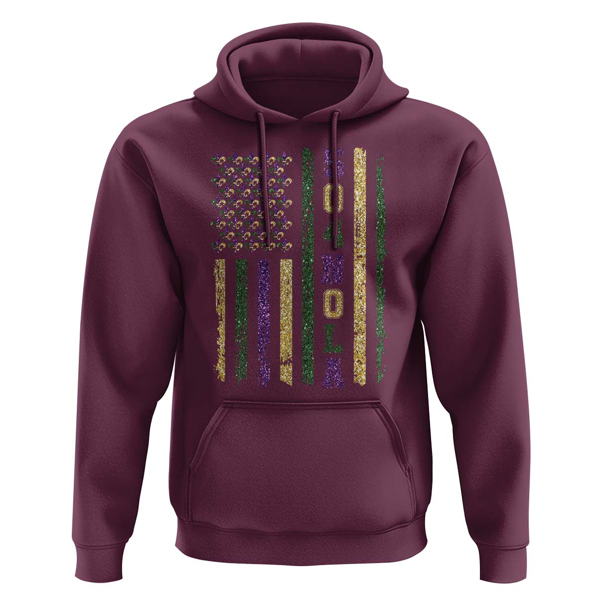 Funny Mardi Gras New Orleans Louisiana Hoodie 504 Nola Area Code Glitter Print American Flag