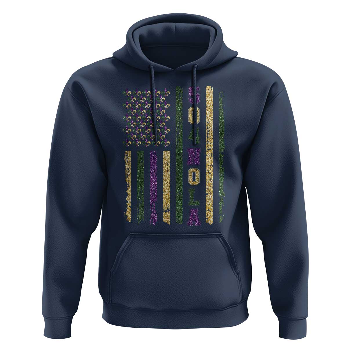 Funny Mardi Gras New Orleans Louisiana Hoodie 504 Nola Area Code Glitter Print American Flag