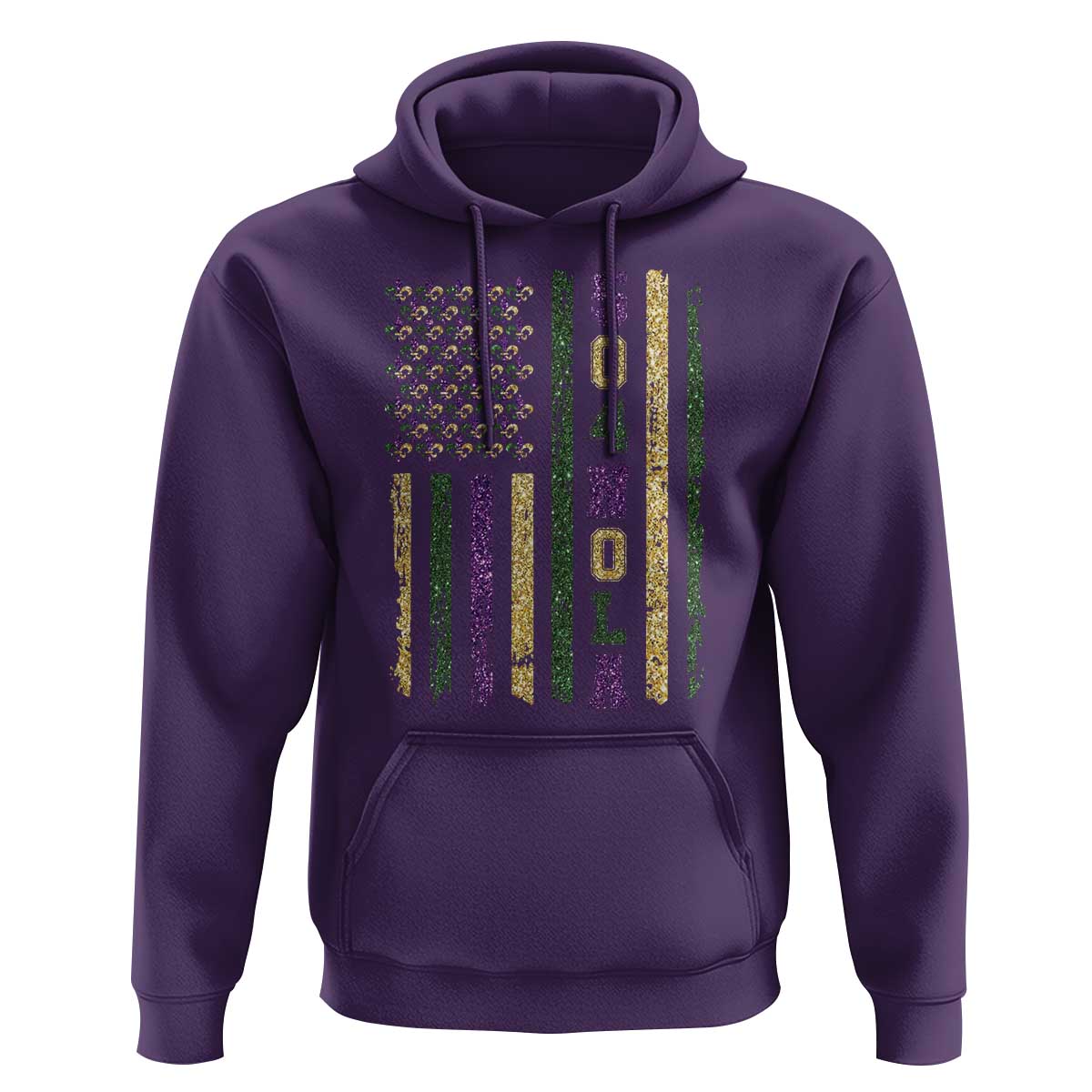 Funny Mardi Gras New Orleans Louisiana Hoodie 504 Nola Area Code Glitter Print American Flag