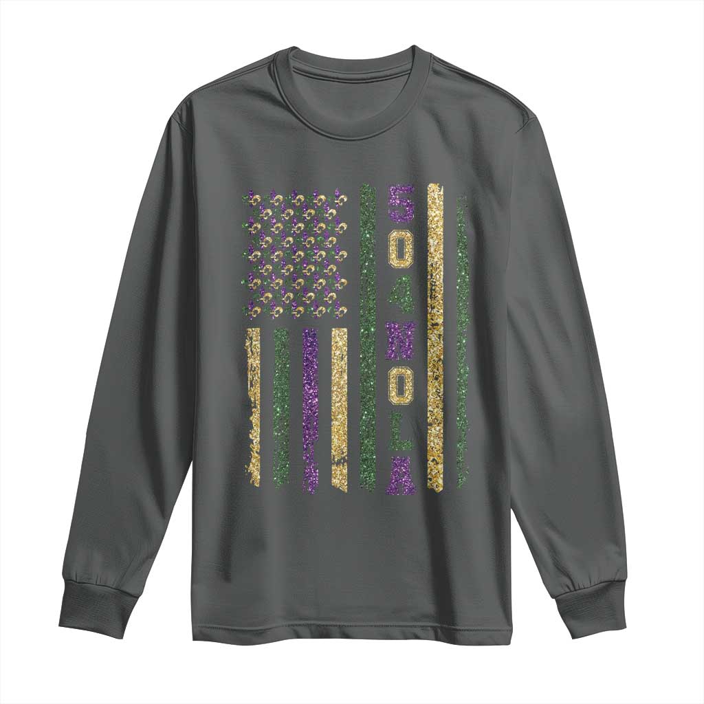 Funny Mardi Gras New Orleans Louisiana Long Sleeve Shirt 504 Nola Area Code Glitter Print American Flag