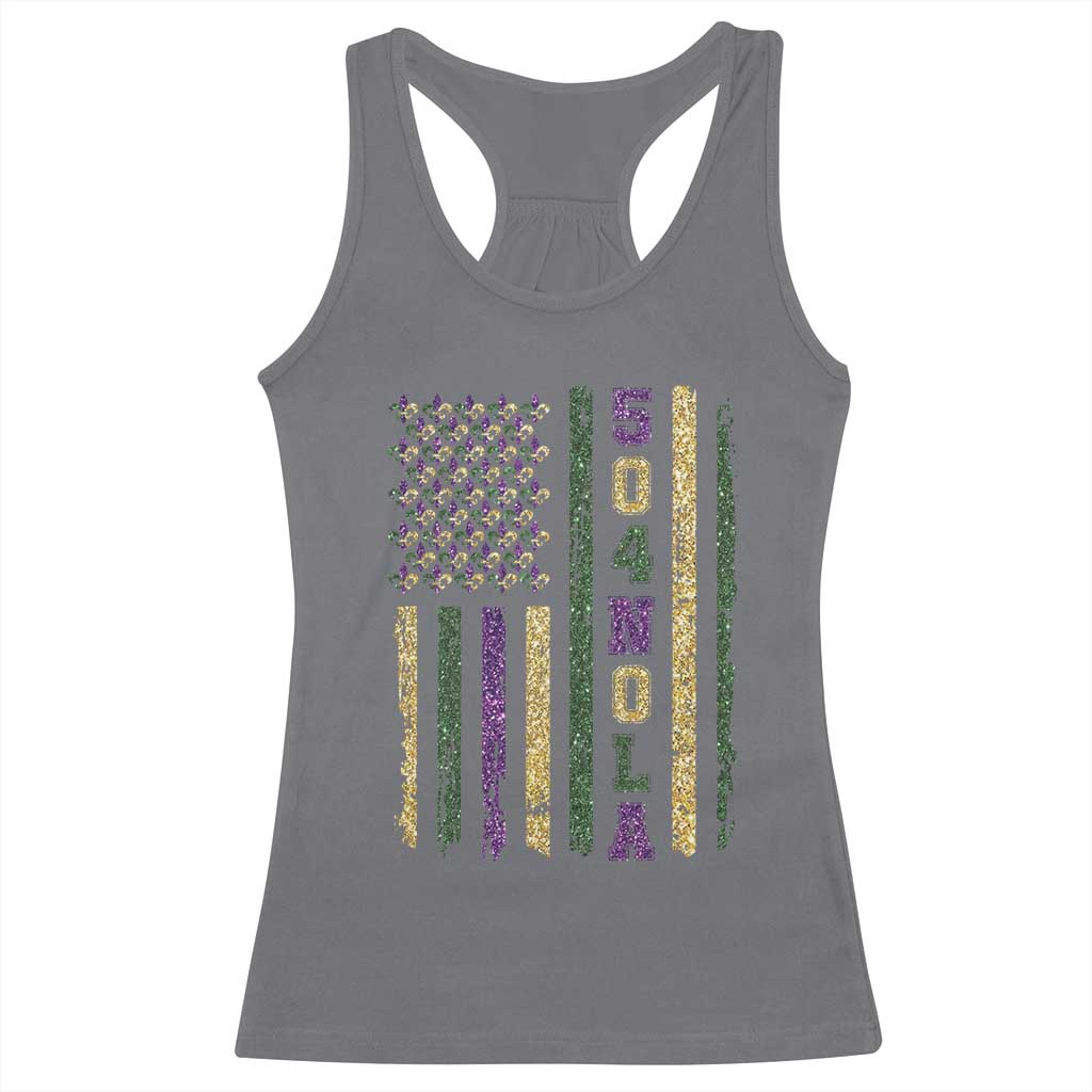 Funny Mardi Gras New Orleans Louisiana Racerback Tank Top 504 Nola Area Code Glitter Print American Flag