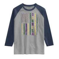 Funny Mardi Gras New Orleans Louisiana Raglan Shirt 504 Nola Area Code Glitter Print American Flag