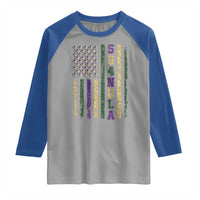 Funny Mardi Gras New Orleans Louisiana Raglan Shirt 504 Nola Area Code Glitter Print American Flag
