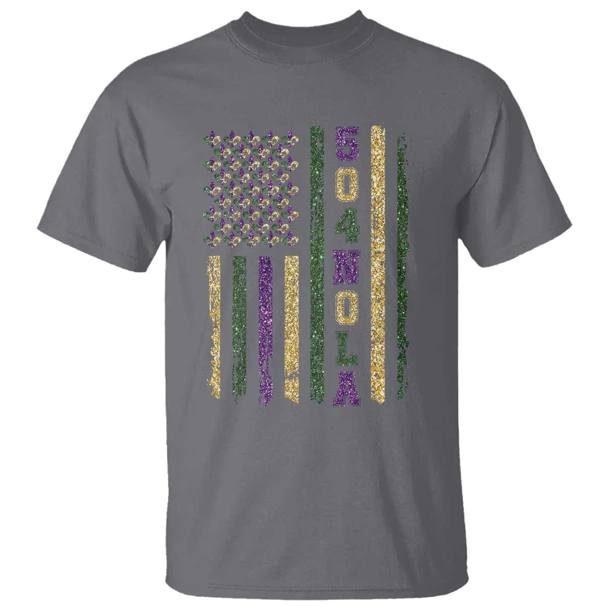 Funny Mardi Gras New Orleans Louisiana T Shirt 504 Nola Area Code Glitter Print American Flag