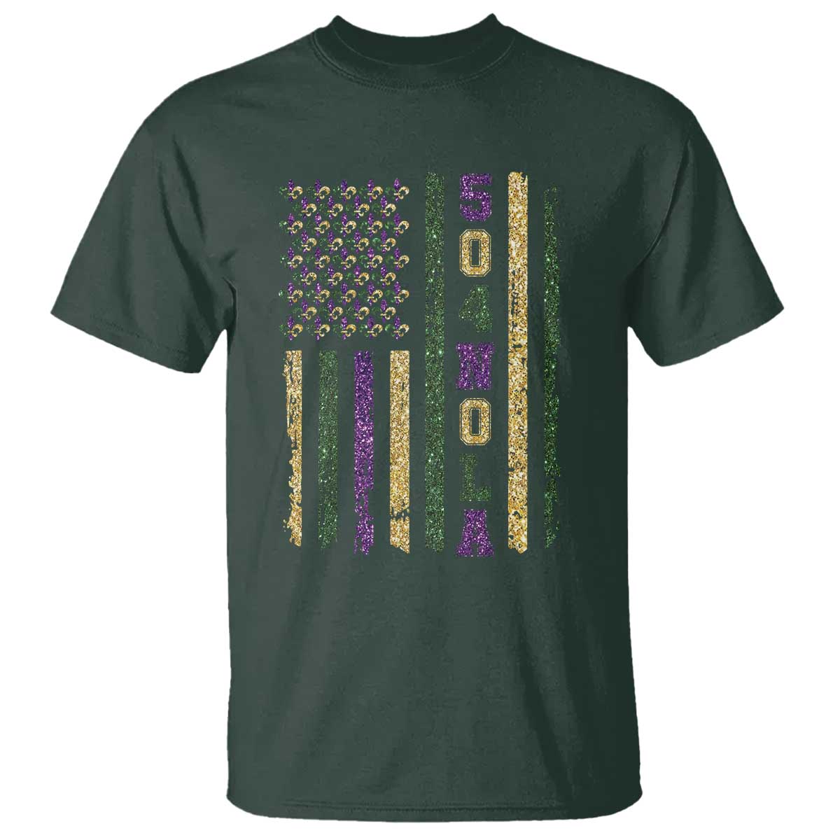 Funny Mardi Gras New Orleans Louisiana T Shirt 504 Nola Area Code Glitter Print American Flag