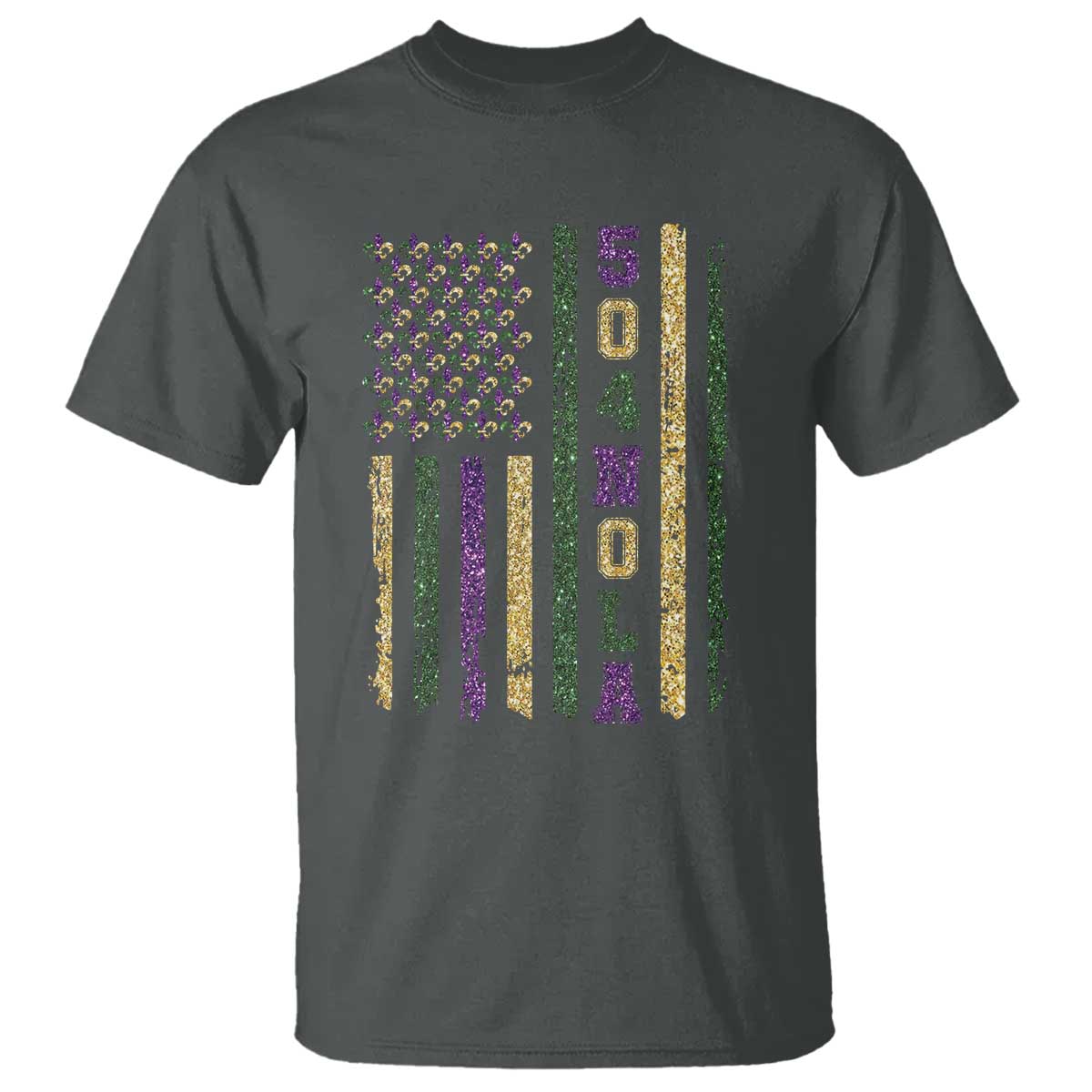 Funny Mardi Gras New Orleans Louisiana T Shirt 504 Nola Area Code Glitter Print American Flag