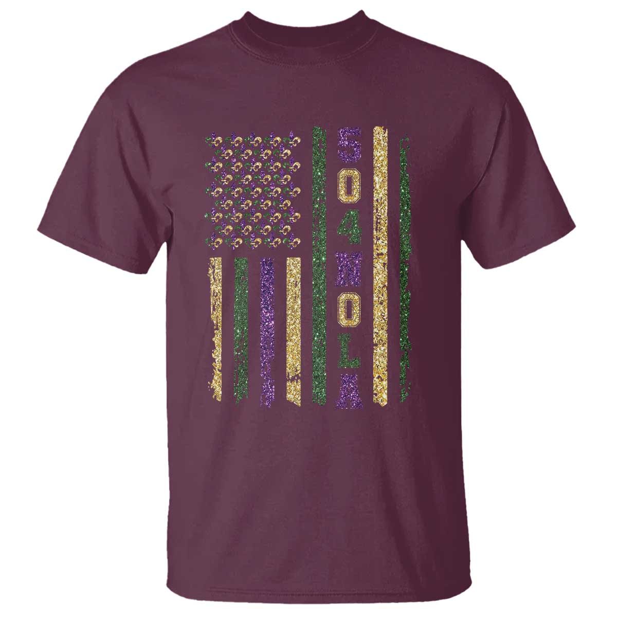 Funny Mardi Gras New Orleans Louisiana T Shirt 504 Nola Area Code Glitter Print American Flag
