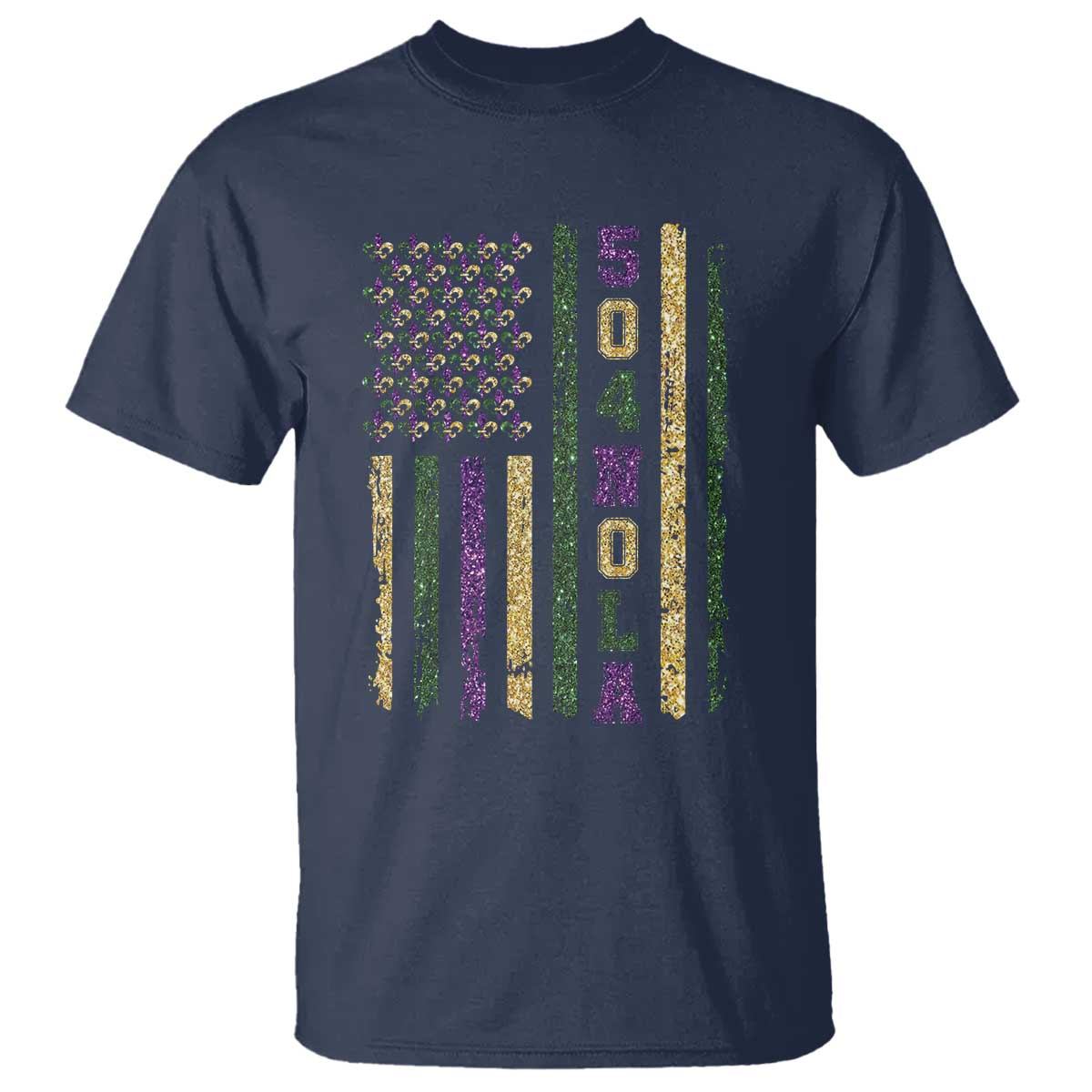 Funny Mardi Gras New Orleans Louisiana T Shirt 504 Nola Area Code Glitter Print American Flag