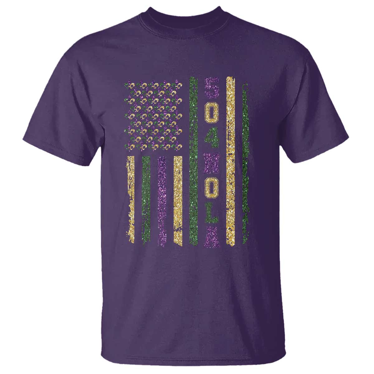 Funny Mardi Gras New Orleans Louisiana T Shirt 504 Nola Area Code Glitter Print American Flag