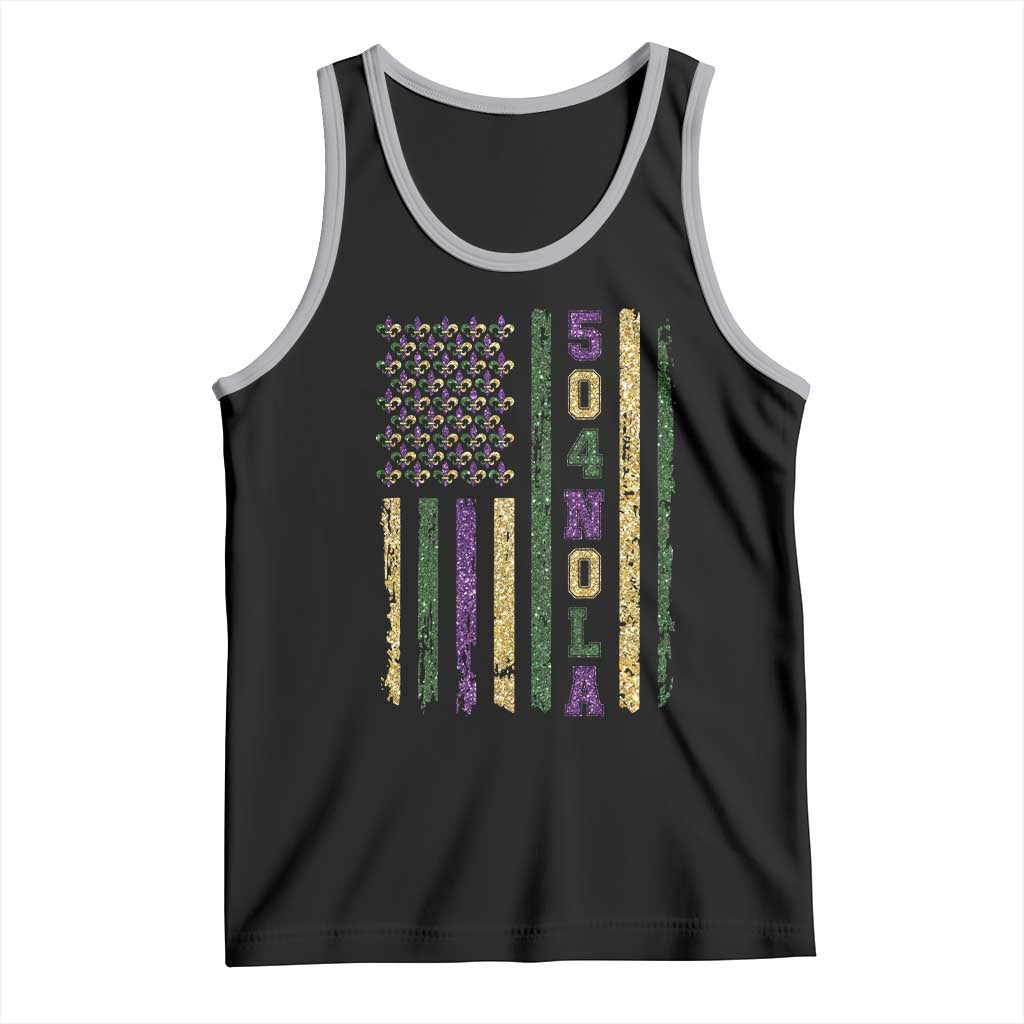 Funny Mardi Gras New Orleans Louisiana Tank Top 504 Nola Area Code Glitter Print American Flag