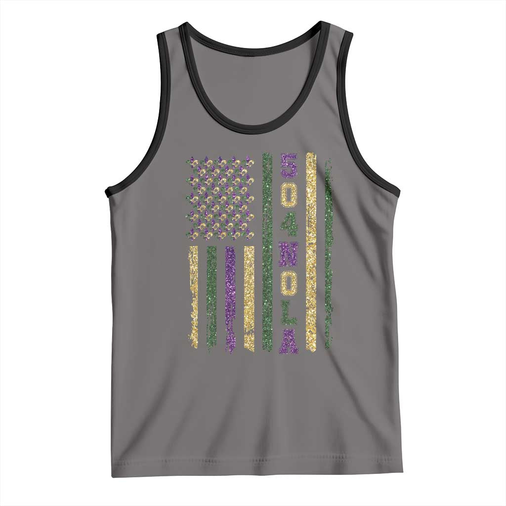 Funny Mardi Gras New Orleans Louisiana Tank Top 504 Nola Area Code Glitter Print American Flag