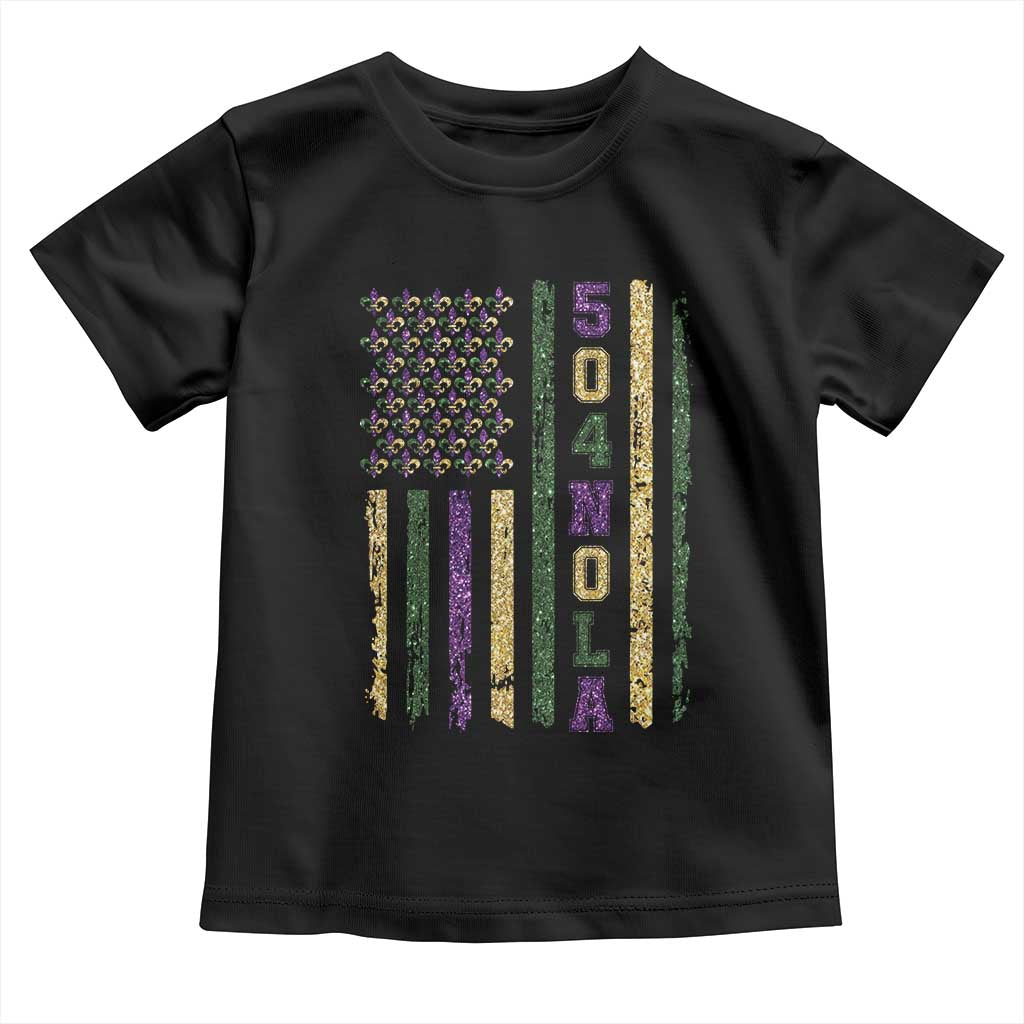 Funny Mardi Gras New Orleans Louisiana Toddler T Shirt 504 Nola Area Code Glitter Print American Flag