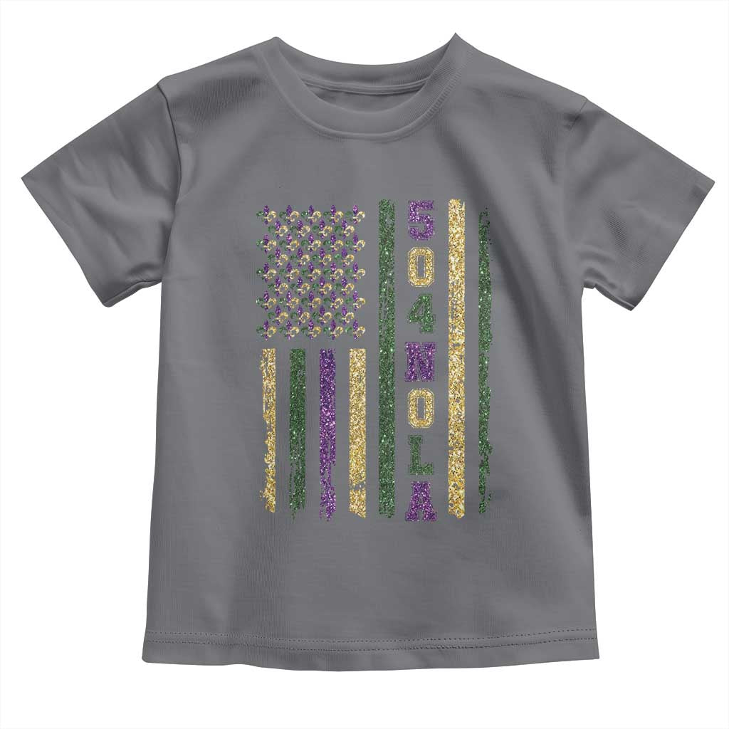 Funny Mardi Gras New Orleans Louisiana Toddler T Shirt 504 Nola Area Code Glitter Print American Flag