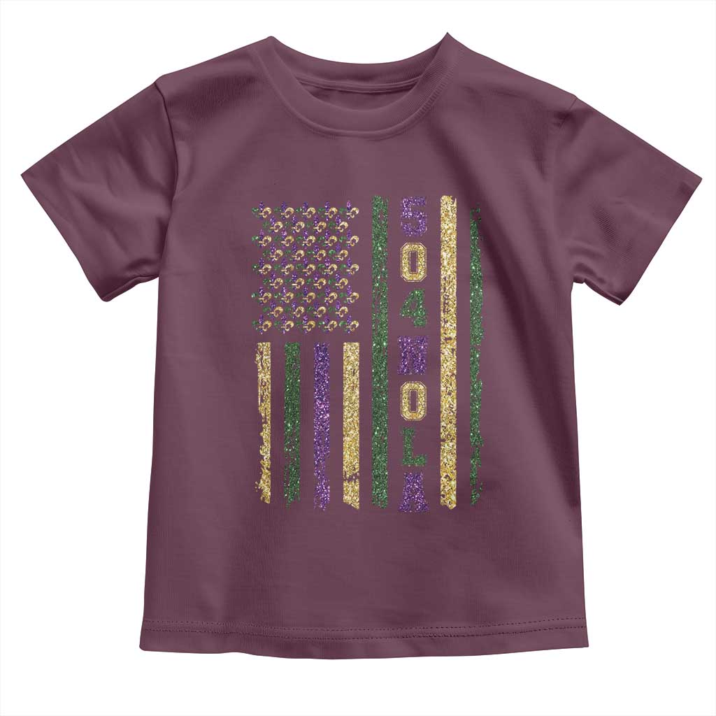 Funny Mardi Gras New Orleans Louisiana Toddler T Shirt 504 Nola Area Code Glitter Print American Flag