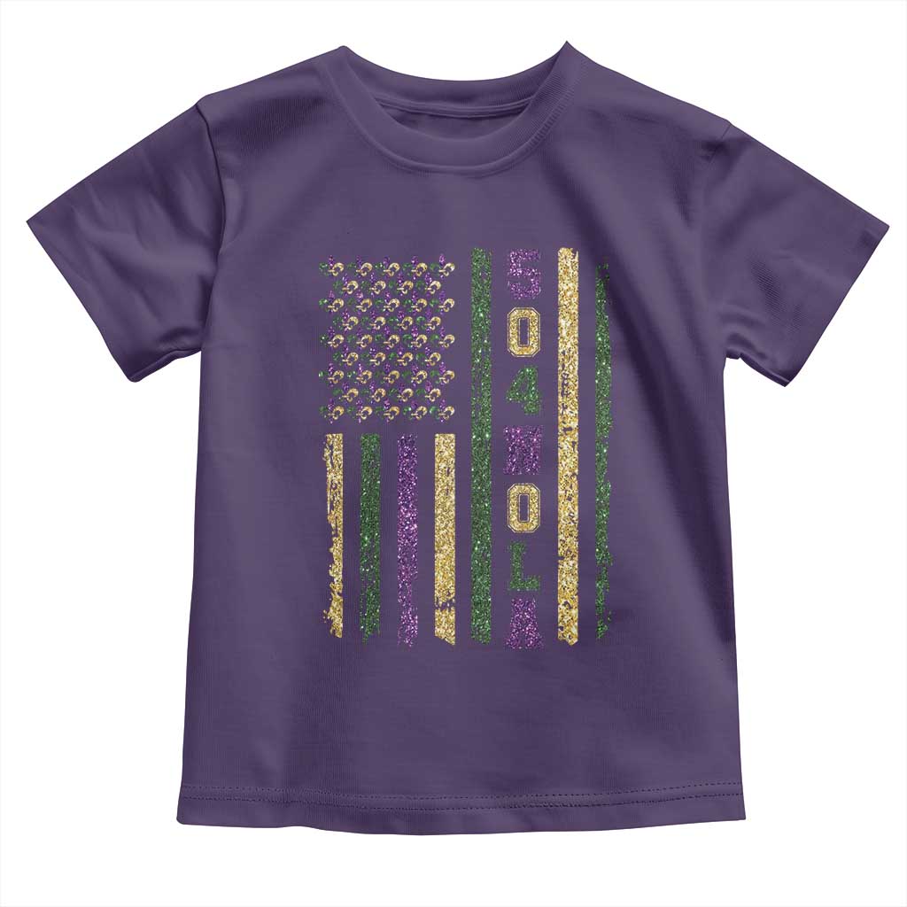 Funny Mardi Gras New Orleans Louisiana Toddler T Shirt 504 Nola Area Code Glitter Print American Flag