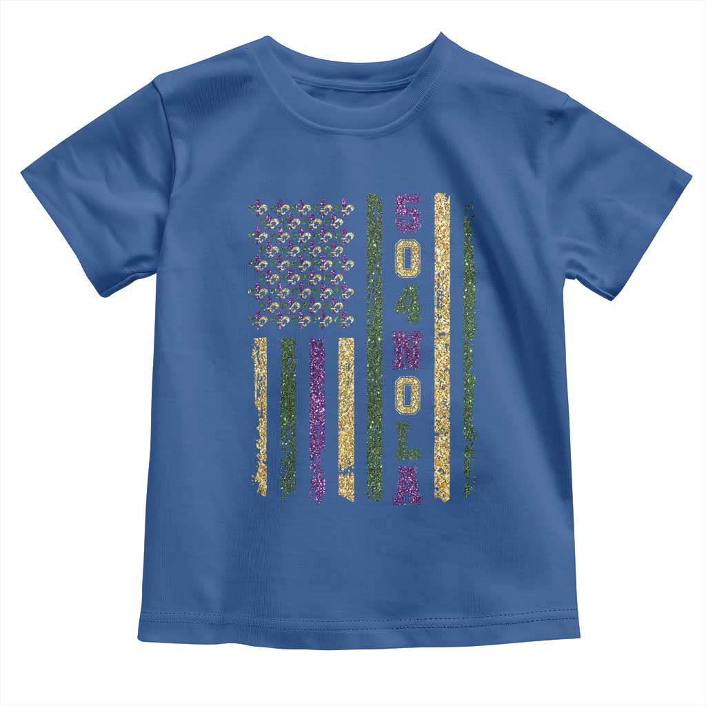 Funny Mardi Gras New Orleans Louisiana Toddler T Shirt 504 Nola Area Code Glitter Print American Flag