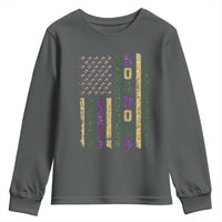 Funny Mardi Gras New Orleans Louisiana Youth Sweatshirt 504 Nola Area Code Glitter Print American Flag