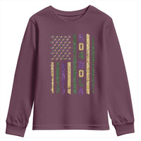 Funny Mardi Gras New Orleans Louisiana Youth Sweatshirt 504 Nola Area Code Glitter Print American Flag