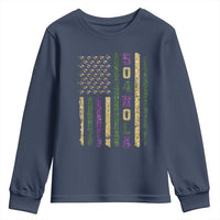 Funny Mardi Gras New Orleans Louisiana Youth Sweatshirt 504 Nola Area Code Glitter Print American Flag