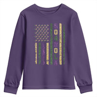 Funny Mardi Gras New Orleans Louisiana Youth Sweatshirt 504 Nola Area Code Glitter Print American Flag