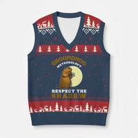 Funny Groundhog Day V-Neck Knit Sweater Vest Groundhog Meteorology Respect The Shadow - Wonder Print Shop
