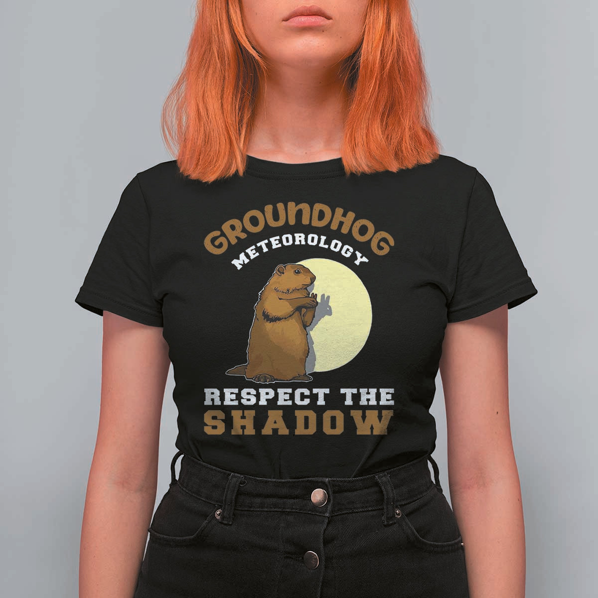 Funny Groundhog Day T Shirt For Women Groundhog Meteorology Respect The Shadow - Wonder Print Shop