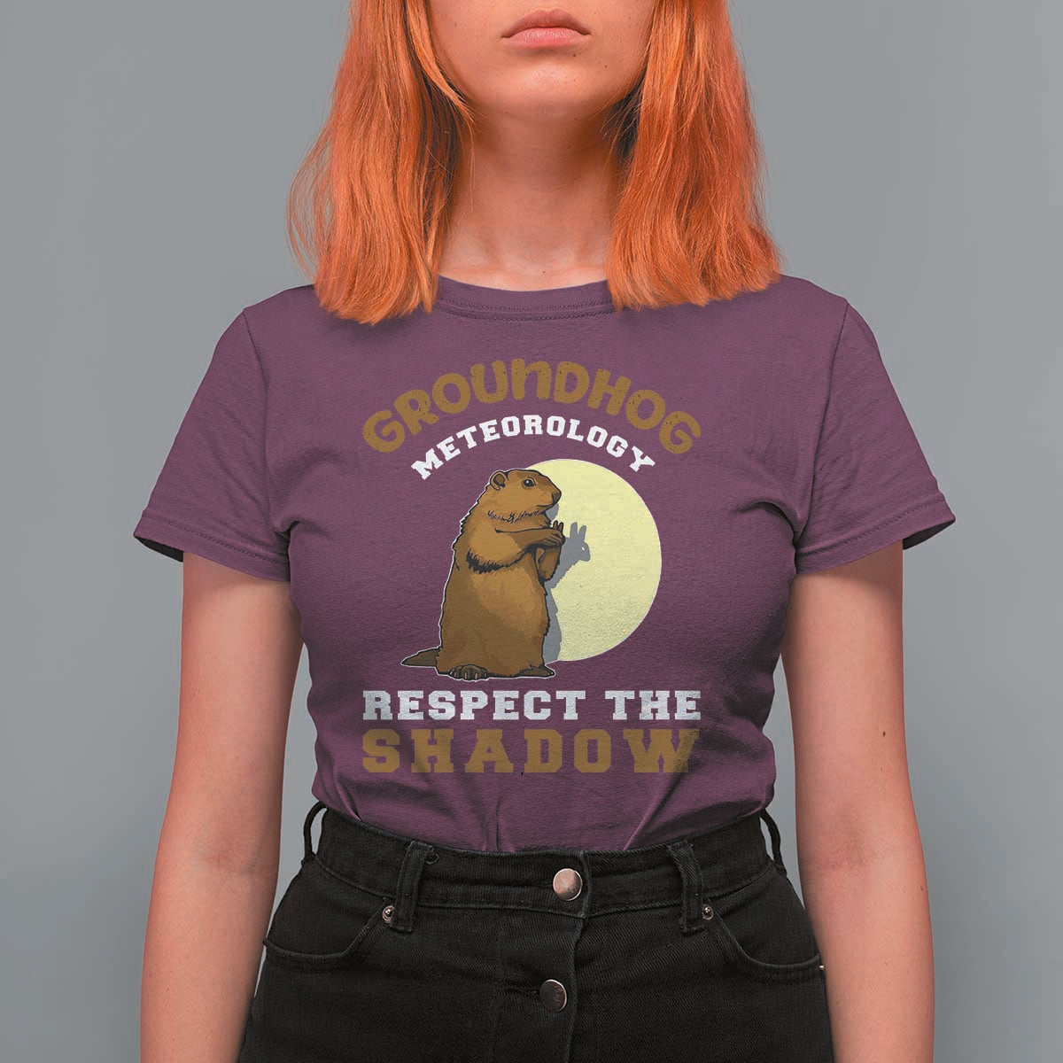 Funny Groundhog Day T Shirt For Women Groundhog Meteorology Respect The Shadow - Wonder Print Shop