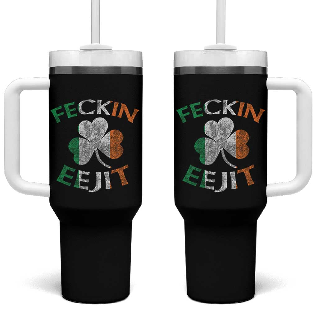 Funny Feckin Eejit Tumbler With Handle Ireland Irish Slang Shamrock St Patrick's Day