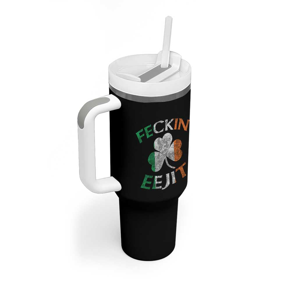 Funny Feckin Eejit Tumbler With Handle Ireland Irish Slang Shamrock St Patrick's Day