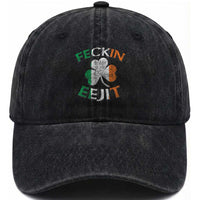 Funny Feckin Eejit Washed Cotton Baseball Cap Ireland Irish Slang Shamrock St Patrick's Day