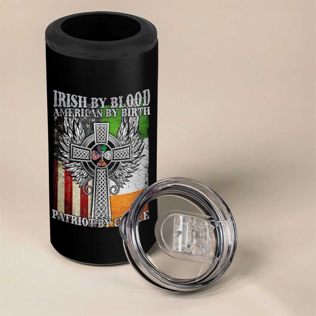 Irish Americans 4 in 1 Can Cooler Tumbler Irish By Blood American By Birth Patriot By Choice Celtic Cross