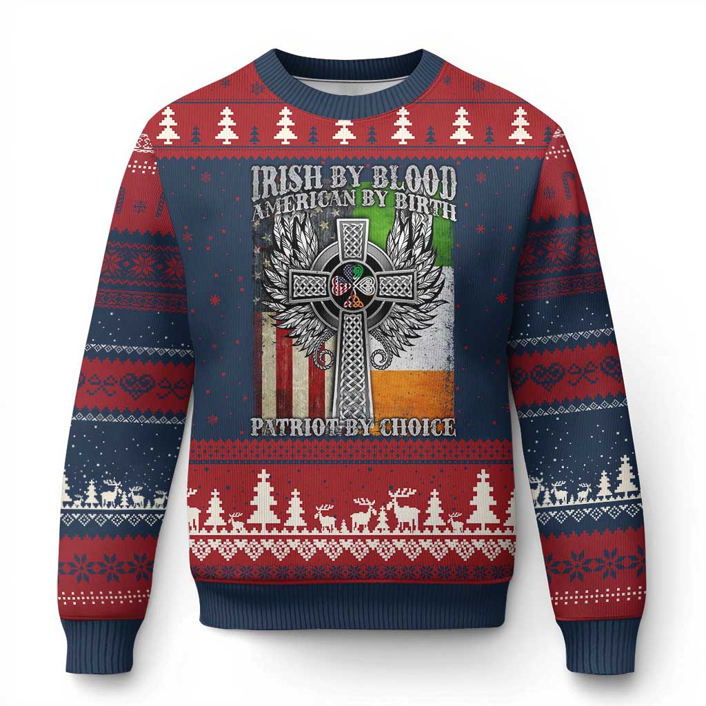 Irish Americans Ugly Christmas Sweater Irish By Blood American By Birth Patriot By Choice Celtic Cross - Wonder Print Shop