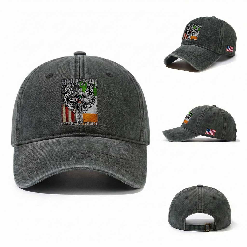 Irish Americans Washed Cotton Baseball Cap Irish By Blood American By Birth Patriot By Choice Celtic Cross
