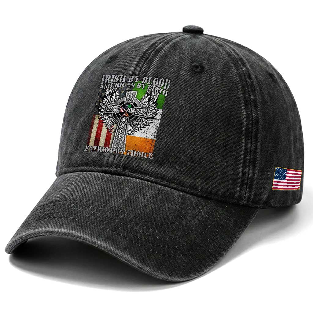 Irish Americans Washed Cotton Baseball Cap Irish By Blood American By Birth Patriot By Choice Celtic Cross