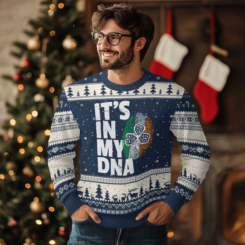 Funny Irish It's In My DNA Ugly Christmas Sweater Ireland Fingerprint Flag - Wonder Print Shop