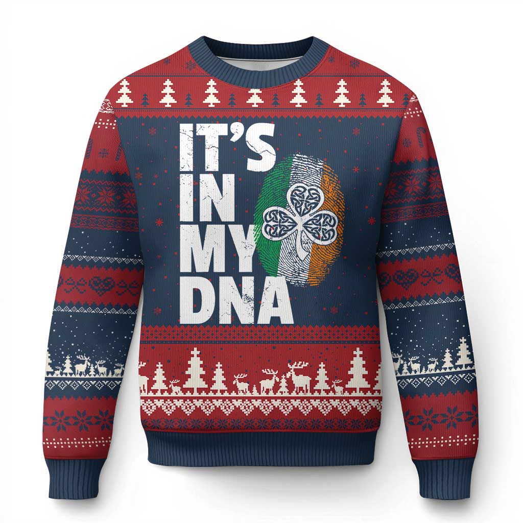 Funny Irish It's In My DNA Ugly Christmas Sweater Ireland Fingerprint Flag - Wonder Print Shop