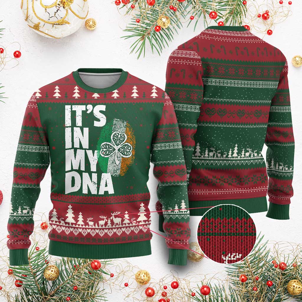 Funny Irish It's In My DNA Ugly Christmas Sweater Ireland Fingerprint Flag - Wonder Print Shop