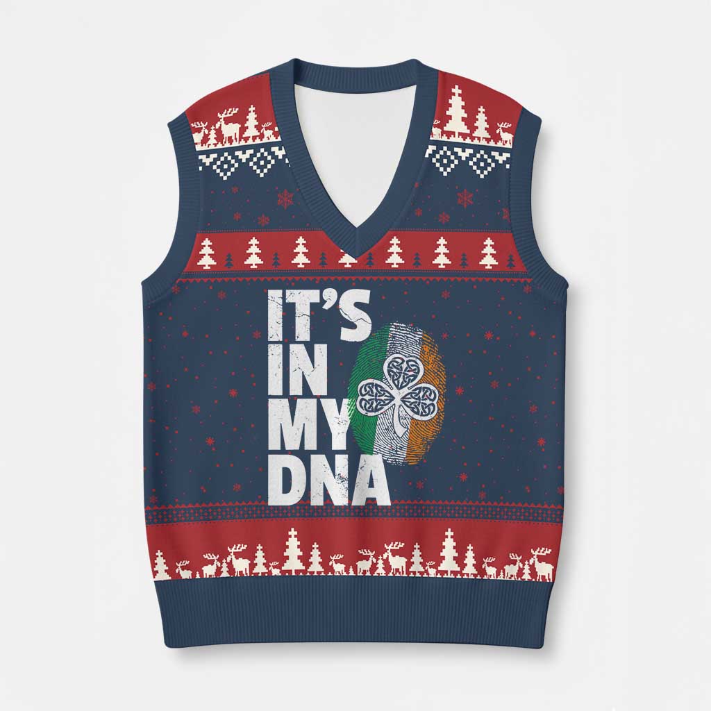 Funny Irish It's In My DNA V-Neck Knit Sweater Vest Ireland Fingerprint Flag - Wonder Print Shop