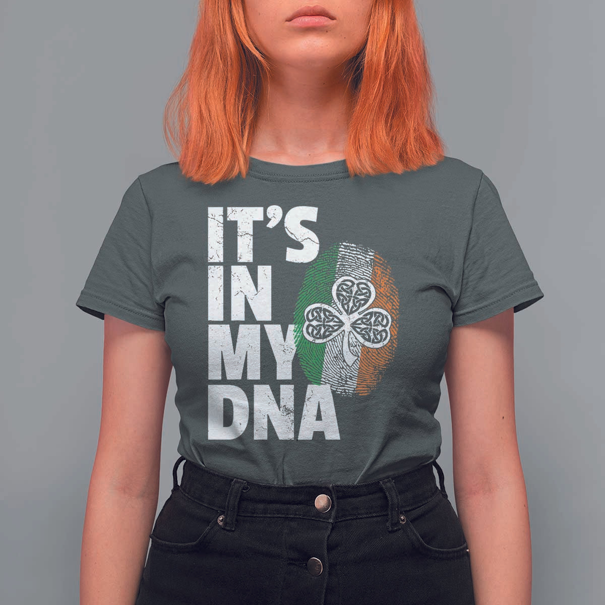 Funny Irish It's In My DNA T Shirt For Women Ireland Fingerprint Flag