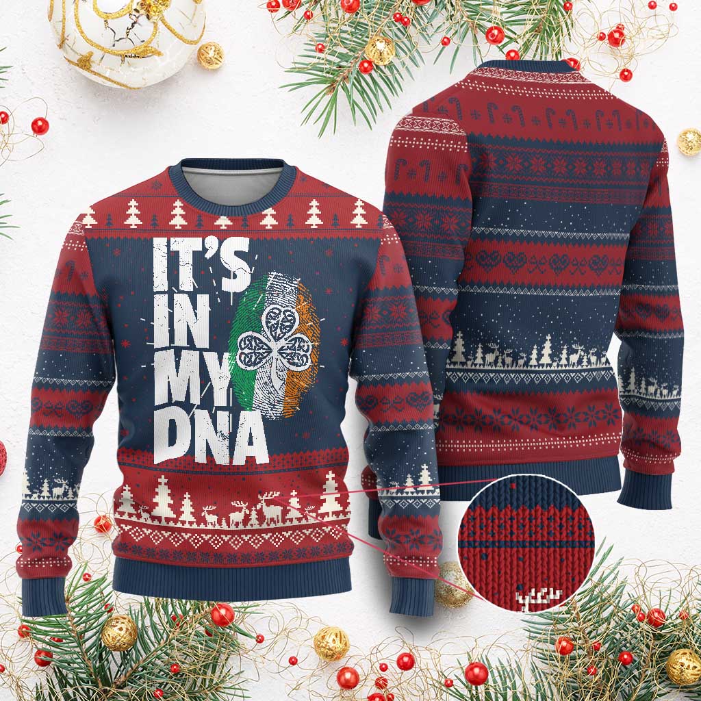 Funny Irish It's In My DNA Knitted Sweatshirt Ireland Fingerprint Flag - Wonder Print Shop