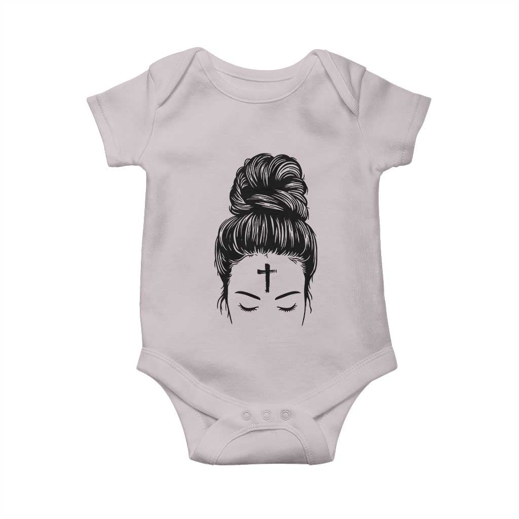 Ash Wednesday Messy Bun Ashes Cross Christian Religious Baby Onesie