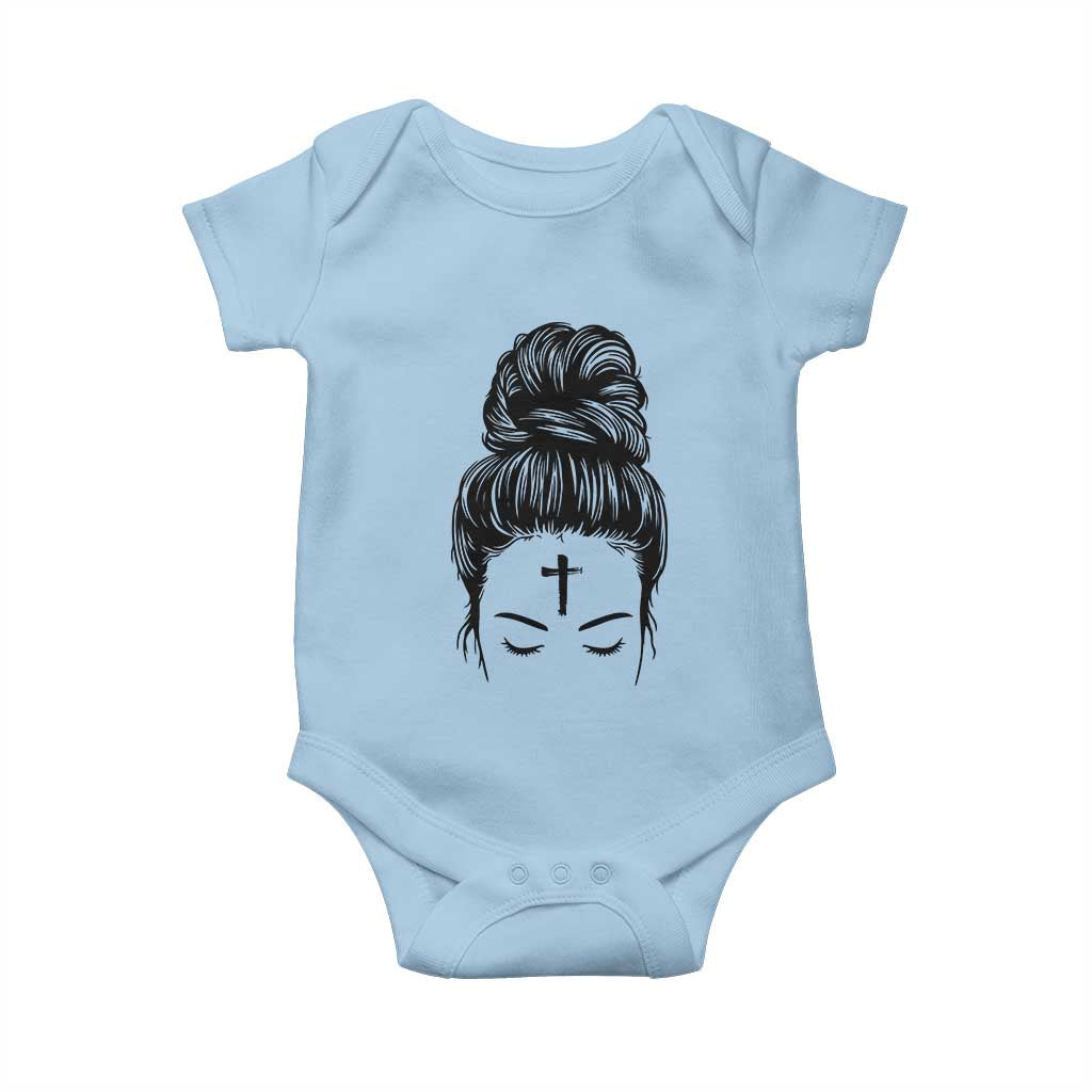 Ash Wednesday Messy Bun Ashes Cross Christian Religious Baby Onesie